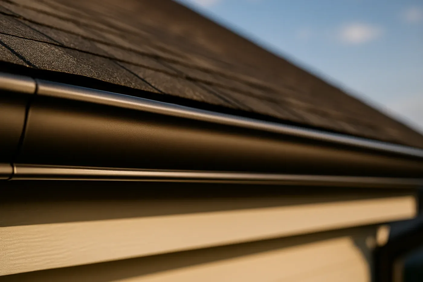 Seamless gutter run along a home's roofline