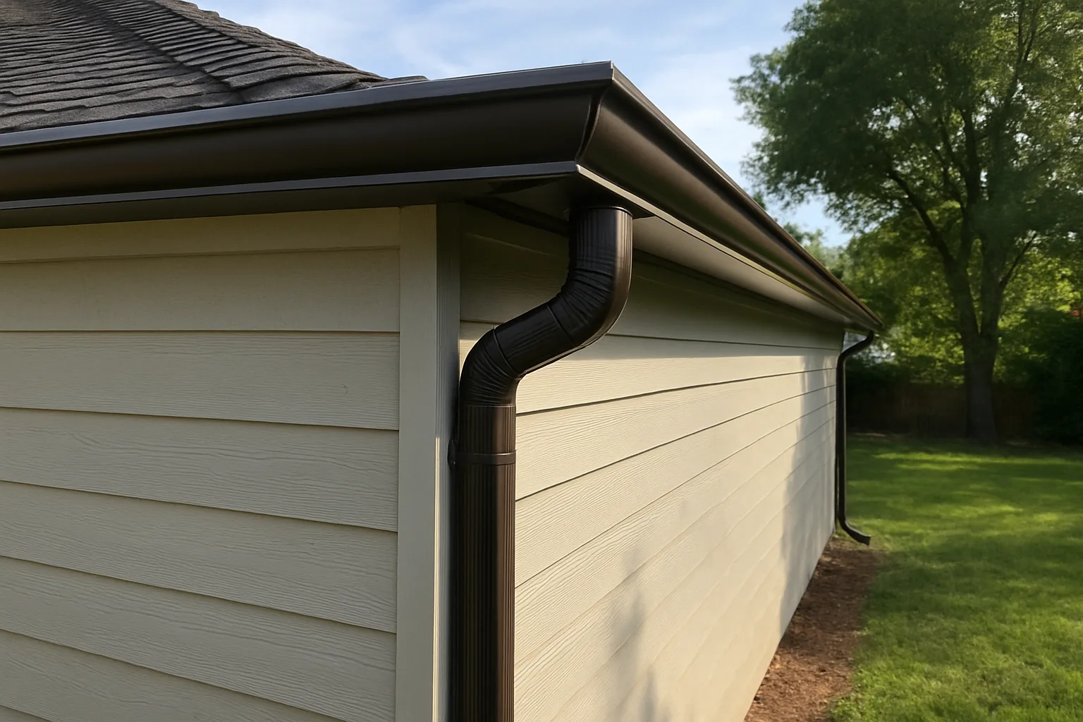 Newly installed seamless gutters on a home